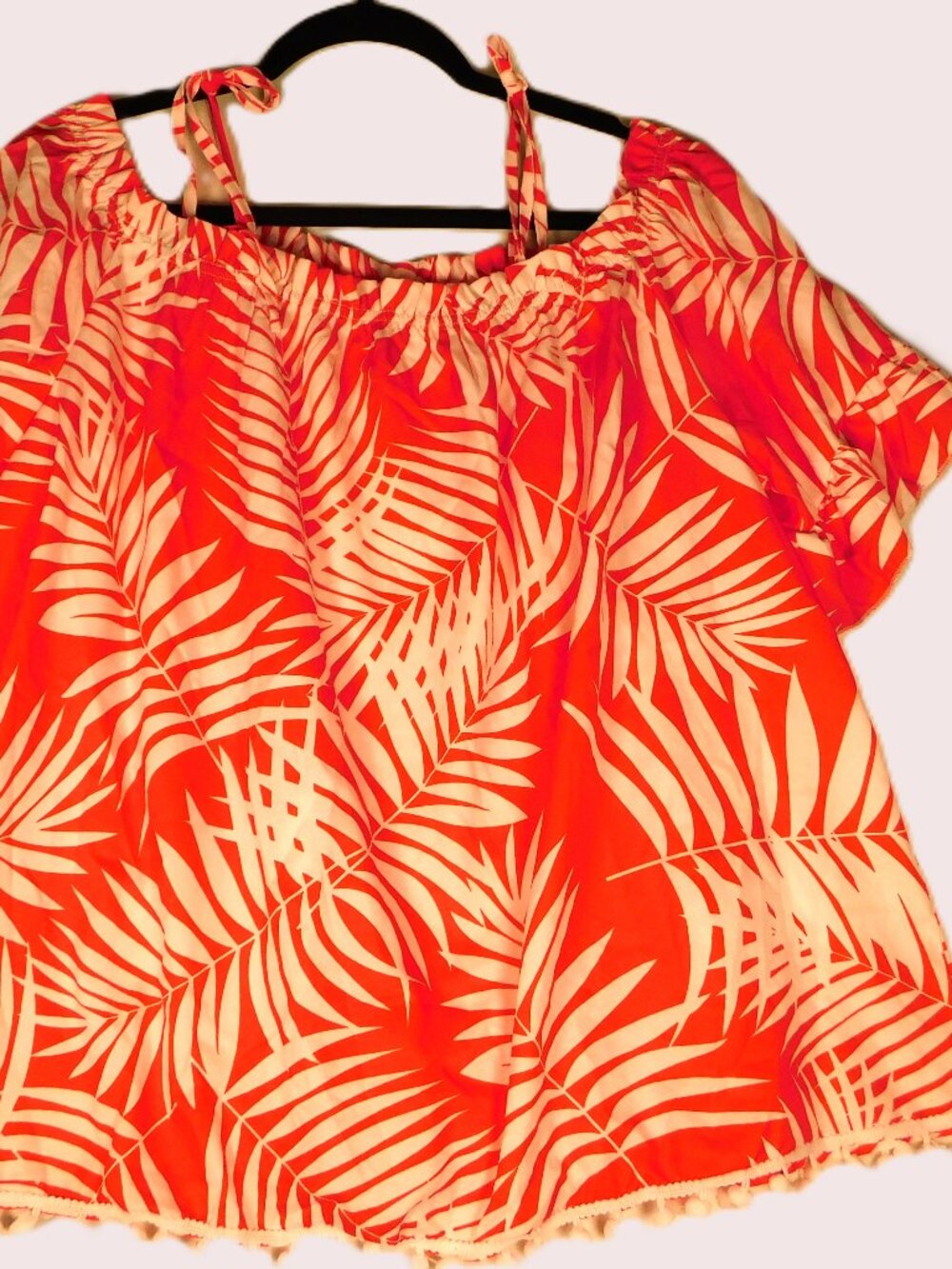 SHEIN Curve Women's 3XL Blouse Red/White Plant Palm Print Cold Shoulder w/Straps